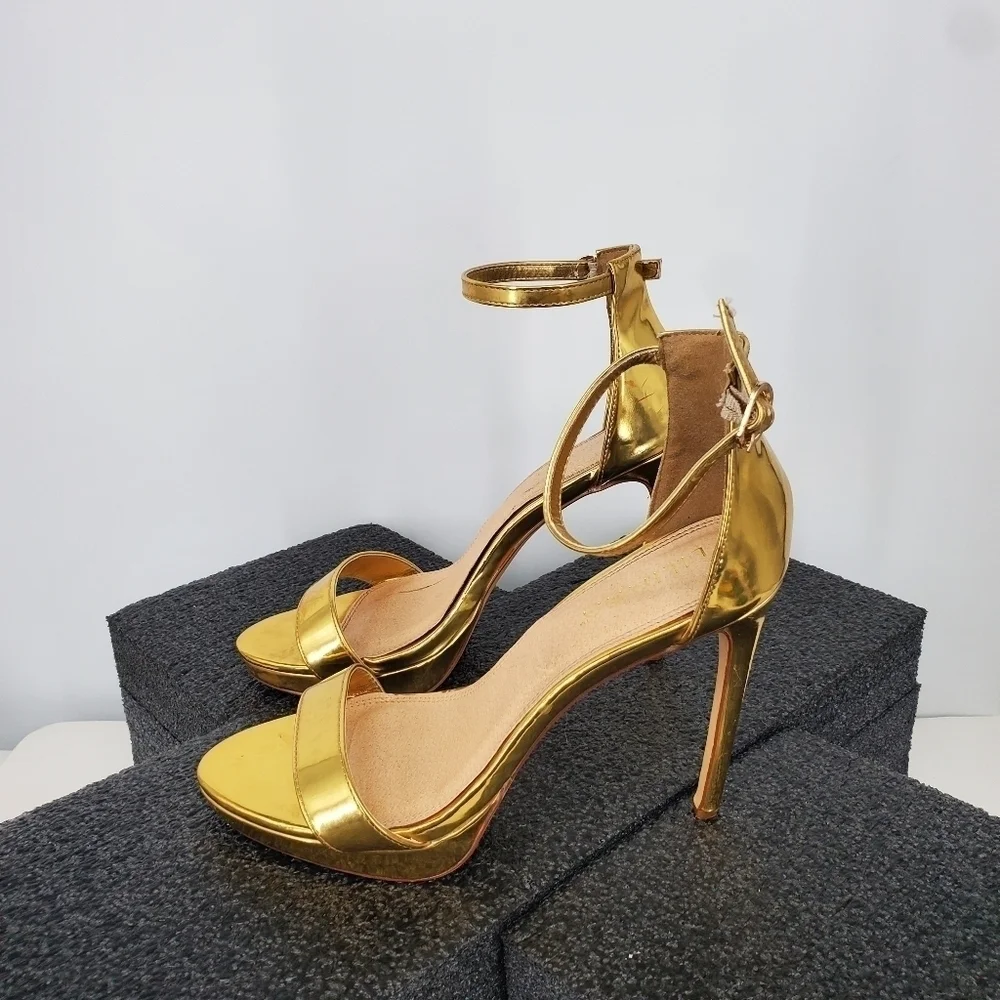 Liliana Metallic Gold Ankle-Strap Stiletto Heels - Picture 4 of 13